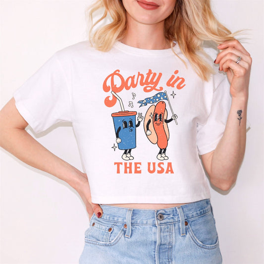 Party In The USA Hot Dog & Soda Cropped Tee
