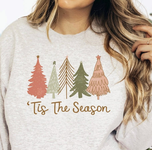 'Tis The Season 5 Pastel Christmas Trees Crew Sweatshirt