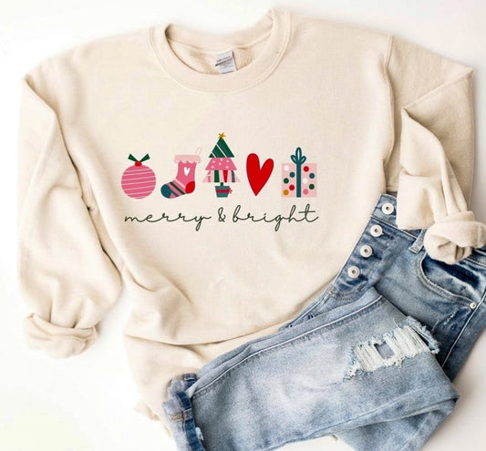 Merry & Bright Pastel Christmas Things Crew Sweatshirt