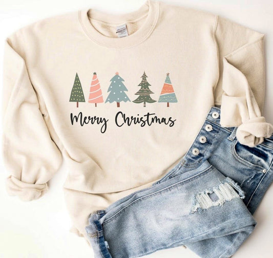 Merry Christmas With 5 Trees Crew Sweatshirt