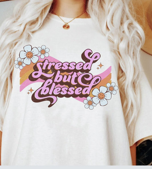 Stressed But Blessed With Flowers Retro Tee