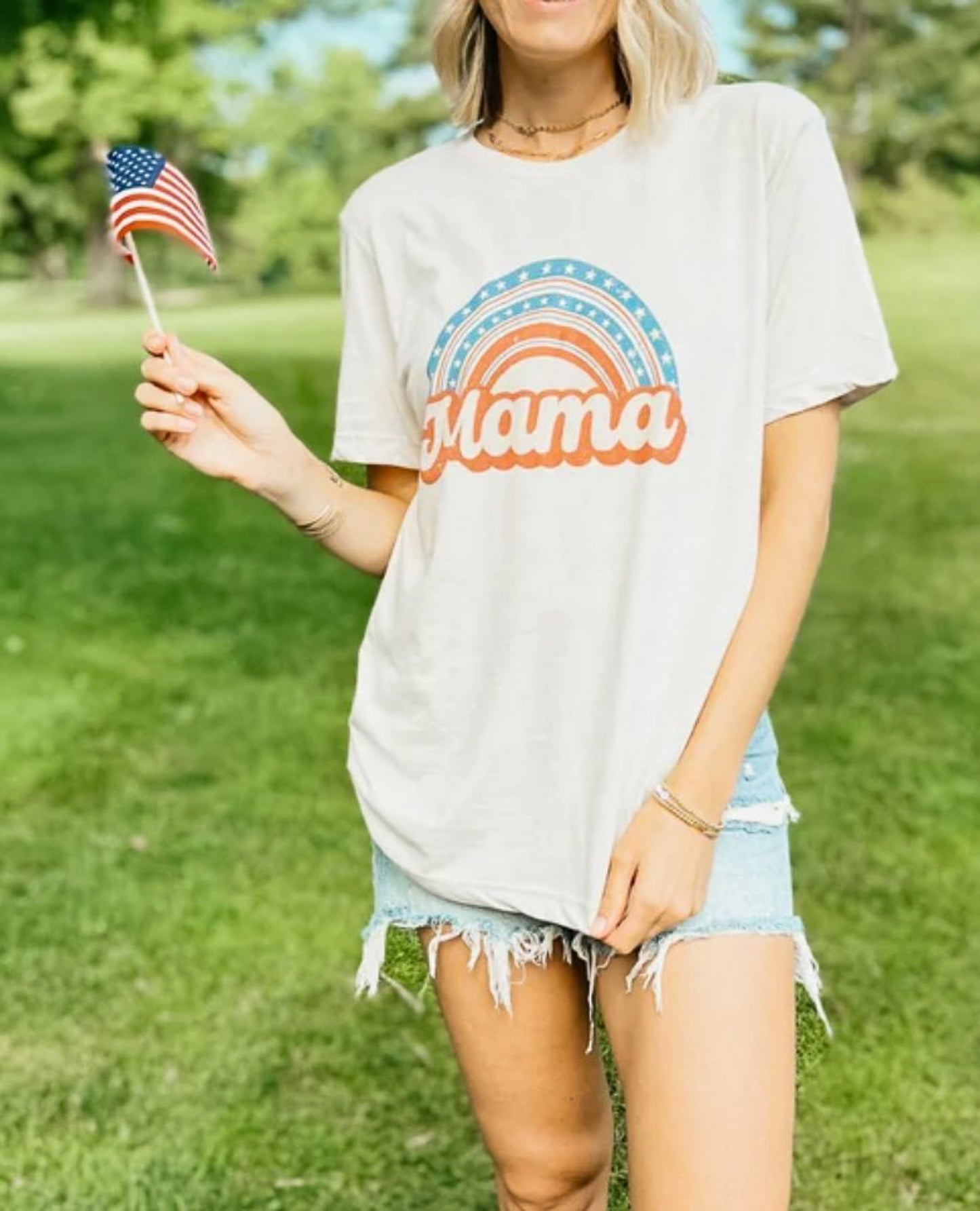 Mama With Patriotic Rainbow T-Shirt or Crew Sweatshirt