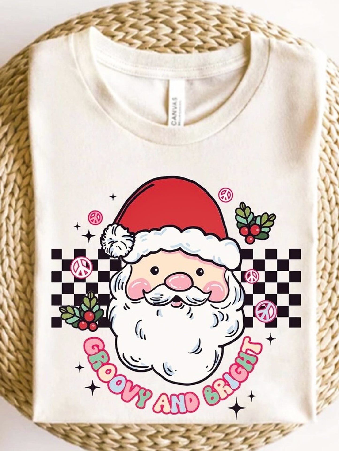 Groovy And Bright Santa With Checkered Background Tee