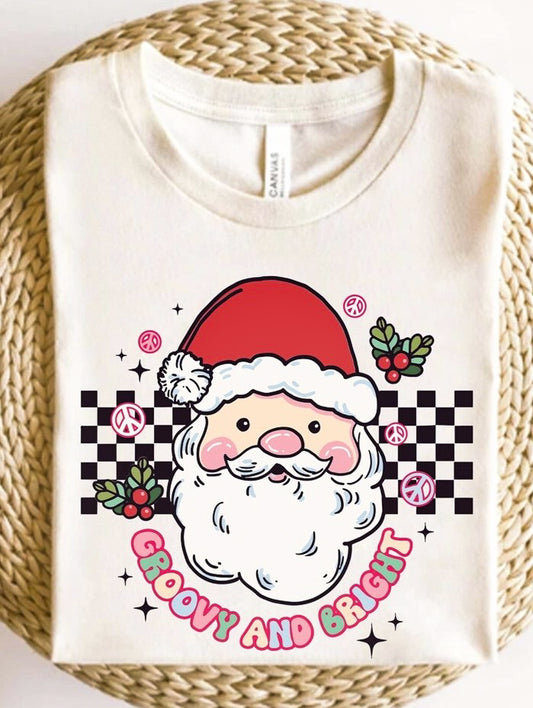 Groovy And Bright Santa With Checkered Background Tee