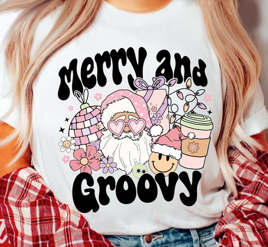 Merry And Groovy Santa & Disco Ball Tee