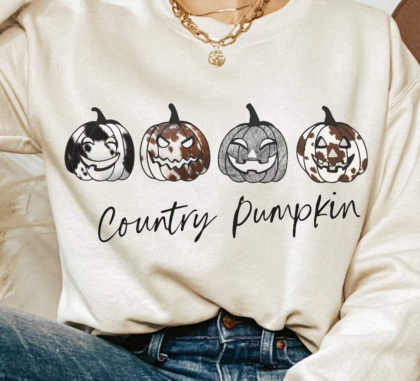 Country Pumpkin 4 Jack-O-Lanterns Crew Sweatshirt