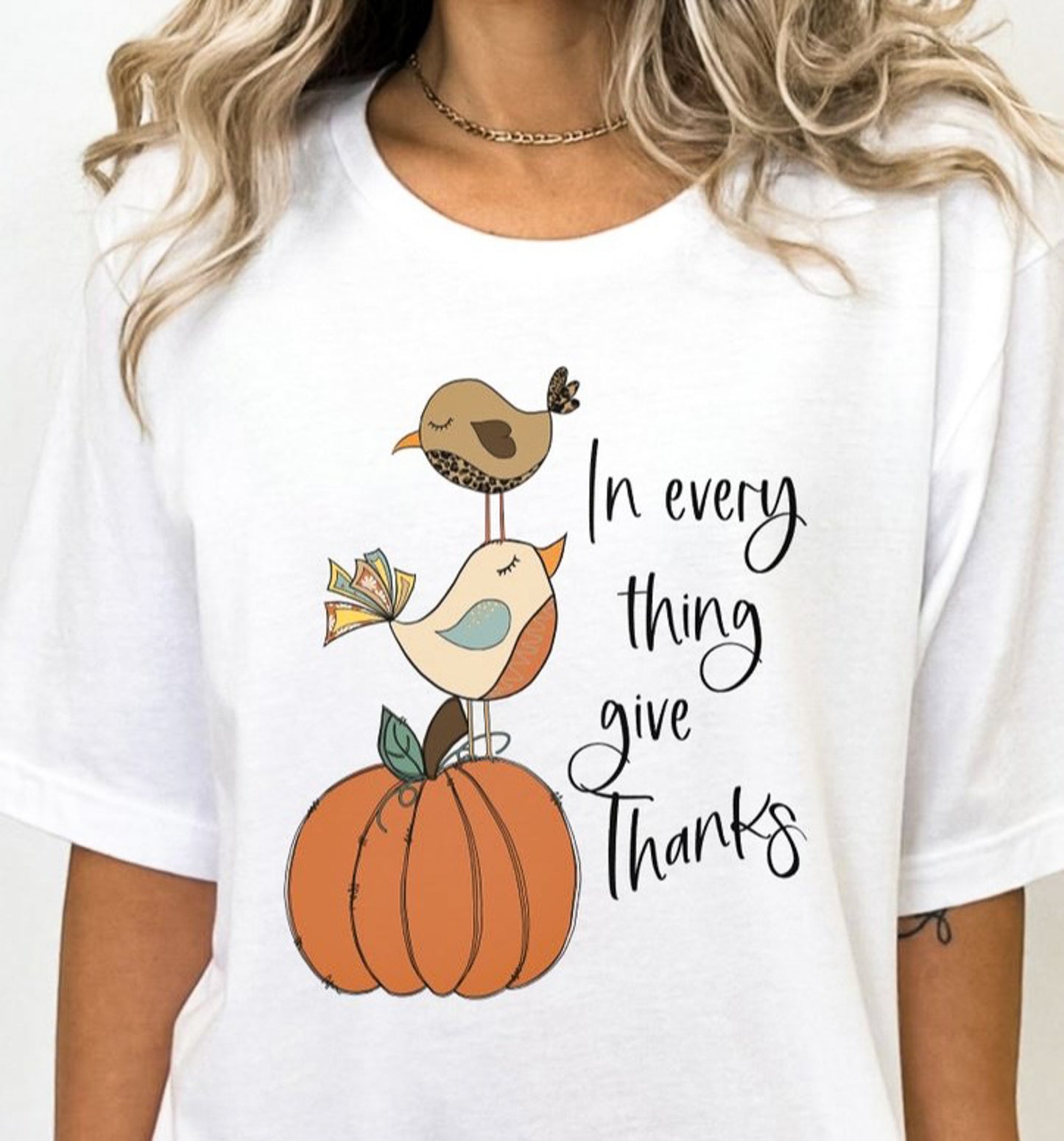 In Every Thing Give Thanks Birds & Pumpkin Tee