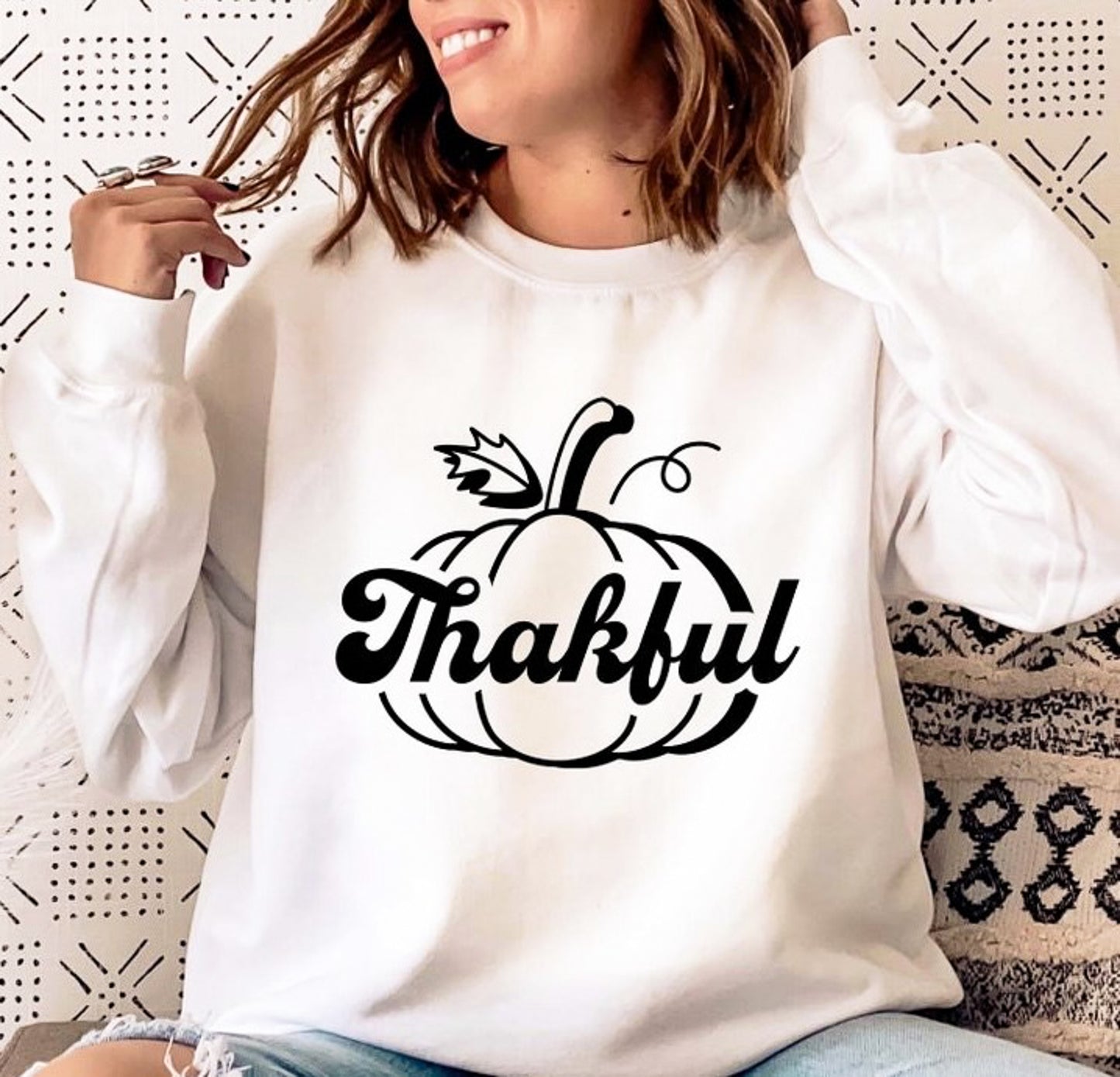 Thankful With Pumpkin Crew Sweatshirt