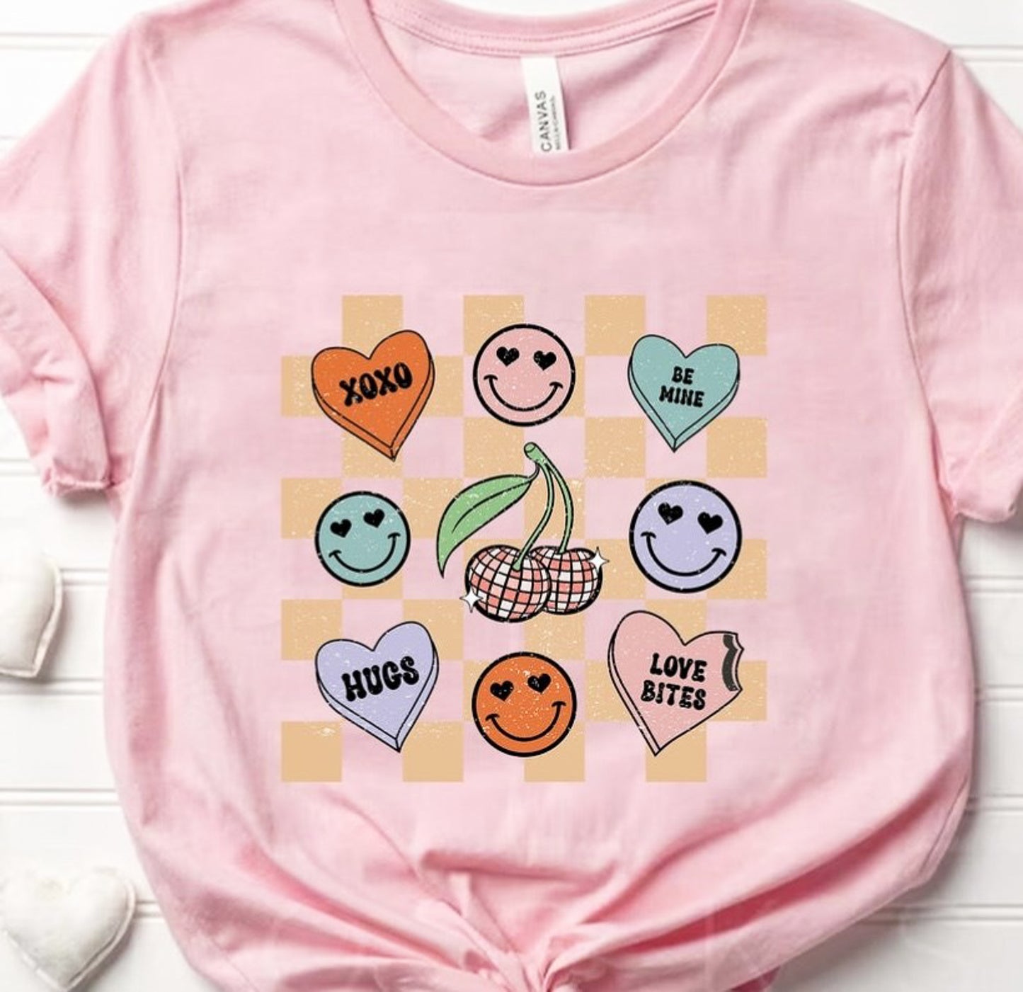 Heart Eyed Smileys Conversation Hearts & Cherry Disco Balls Tee