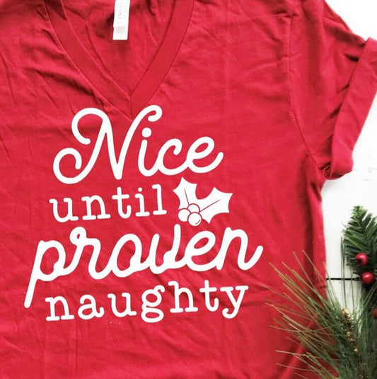 Nice Until Proven Naughty V-Neck Tee