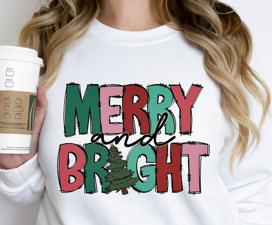Merry And Bright With Christmas Tree Crew Sweatshirt