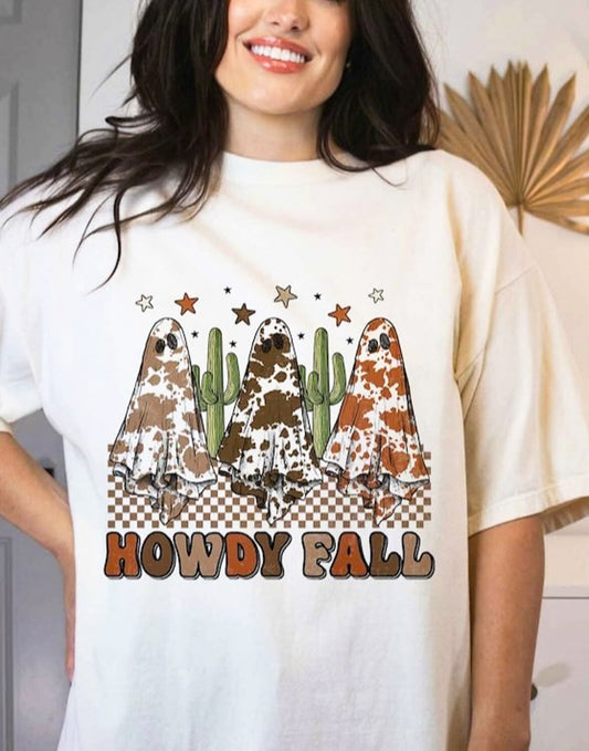 Howdy Fall Cow Print Ghosts In Desert Tee