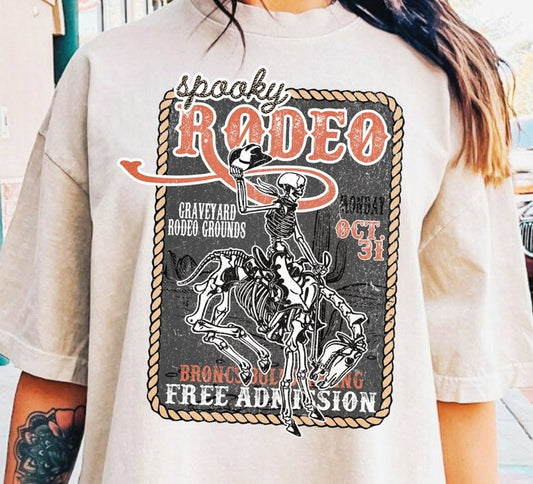 Spooky Rodeo Skeleton Cowboy Tee