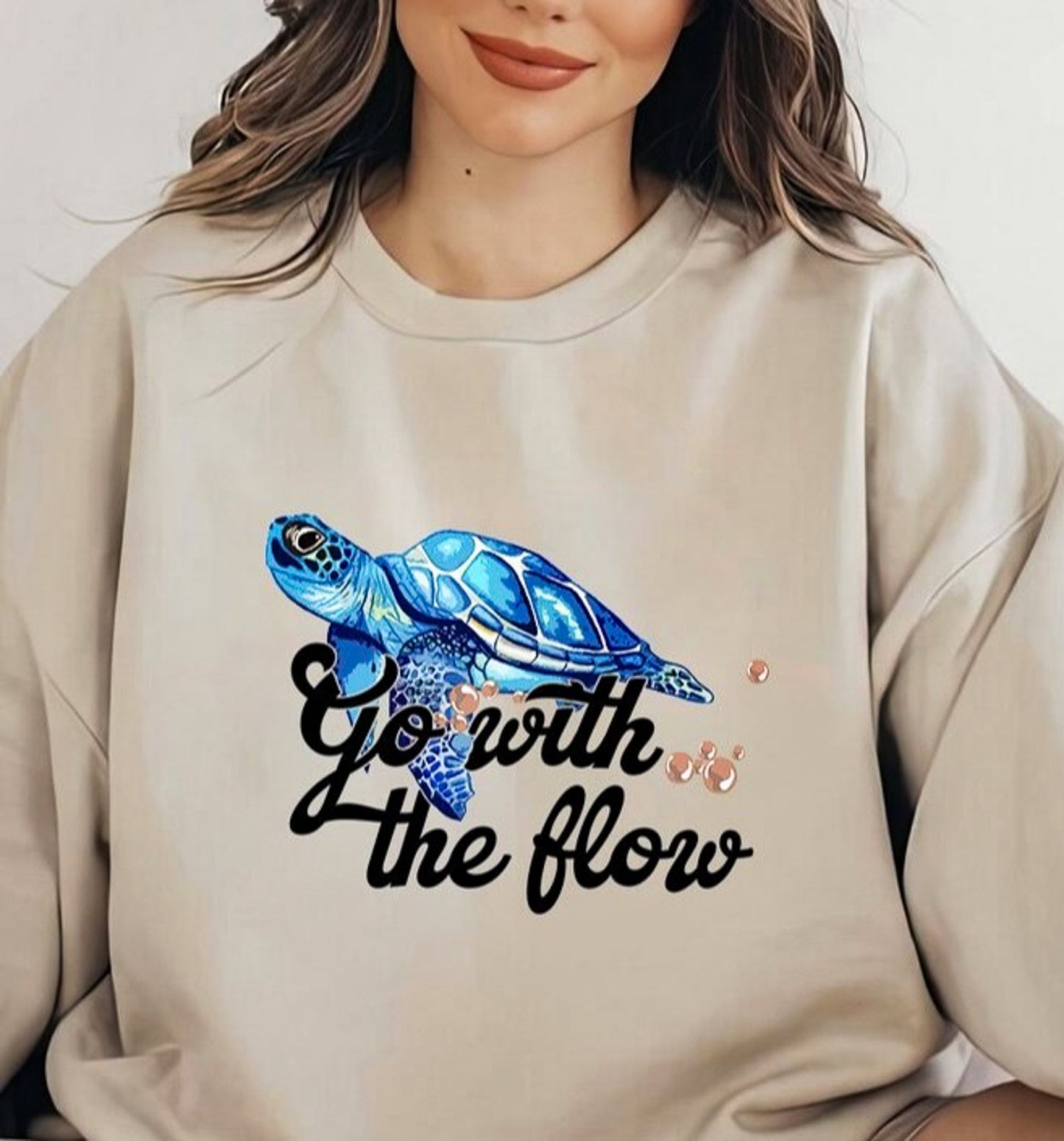 Go With The Flow Turtle T-Shirt or Crew Sweatshirt