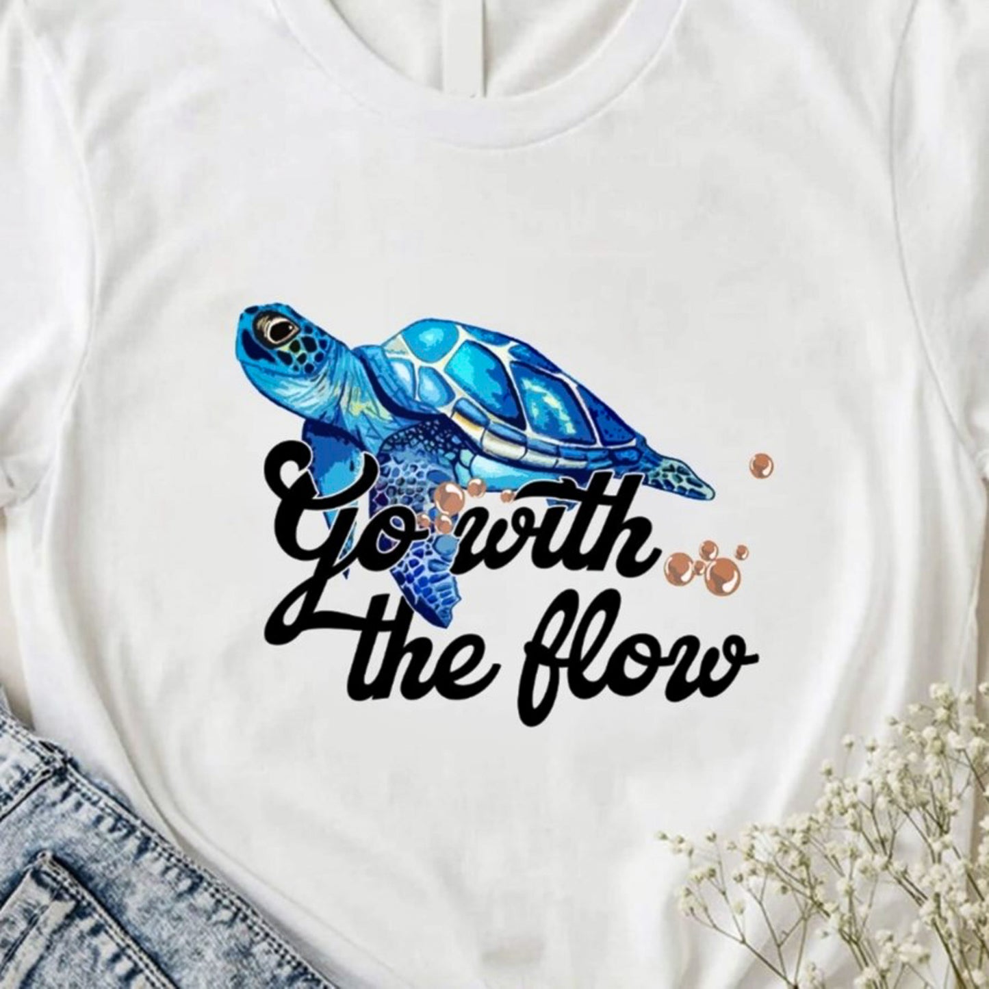 Go With The Flow Turtle T-Shirt or Crew Sweatshirt