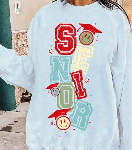 Senior With Graduate Smileys Crew Sweatshirt