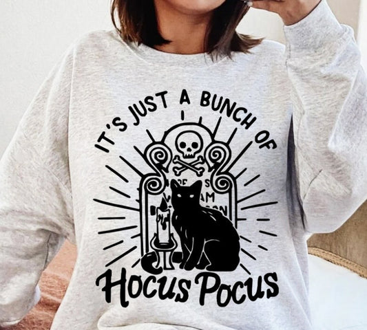 It's Just A Bunch Of Hocus Pocus Black Cat & Tombstone Crew Sweatshirt
