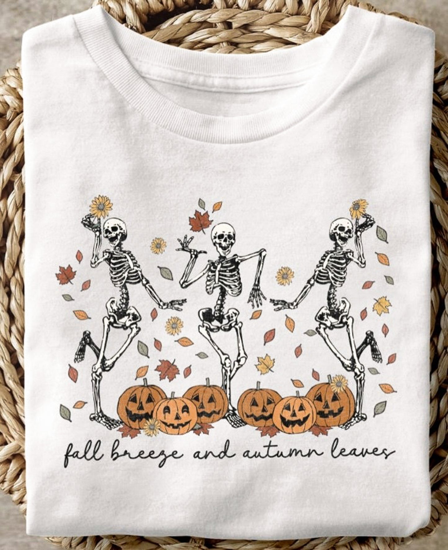 Fall Breeze And Autumn Leaves Dancing Skeleton T-Shirt or Crew Sweatshirt