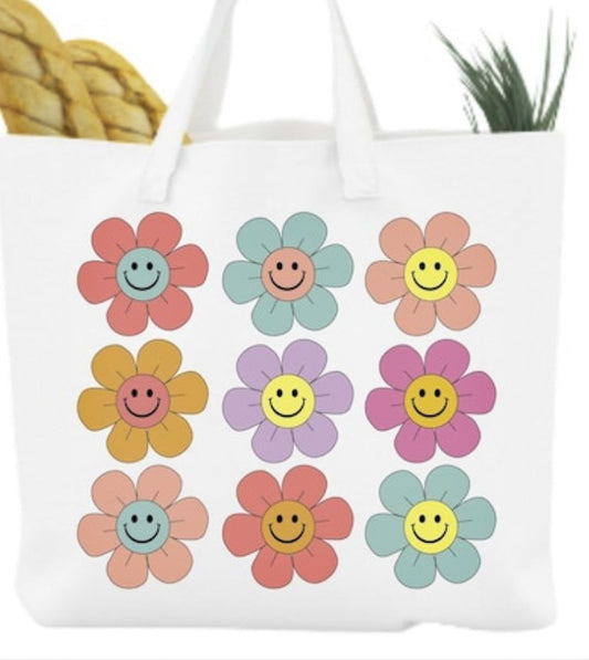 Flower Smiley Face Tote Bag