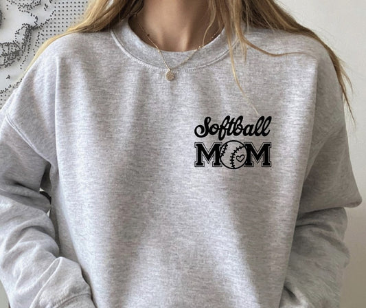 *Softball Mom Pocket Logo T-Shirt or Crew Sweatshirt