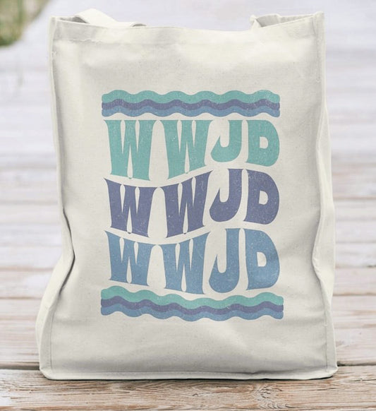 WWJD (Wavy Stacked) Tote Bag