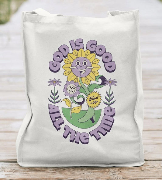 God Is Good All The Time Floral Tote Bag