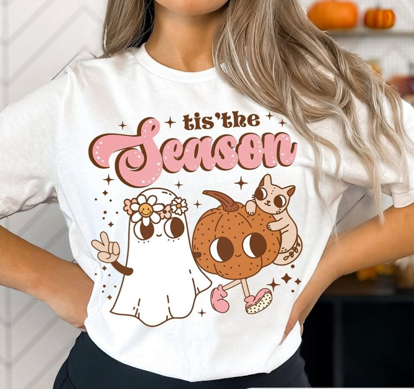 Tis The Season Ghost Pumpkin & Cat Tee