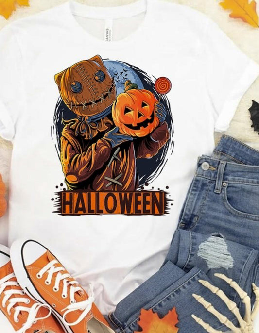 Halloween Scarecrow Holding Jack-O-Lantern Tee