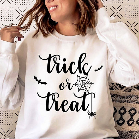 Trick Or Treat Spiders Web & Bats Crew Sweatshirt