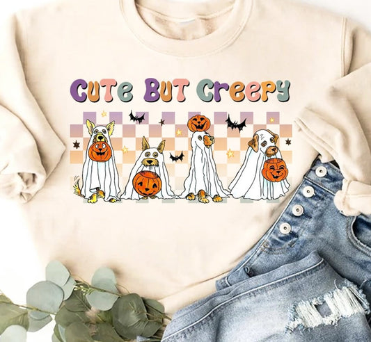 Cute But Creepy Dogs Dressed Up As Ghosts Crew Sweatshirt