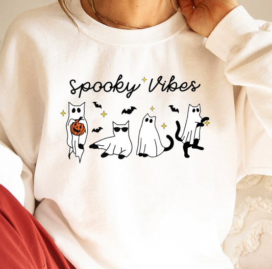 Spooky Vibes Cats Dressed Up As Ghosts Crew Sweatshirt
