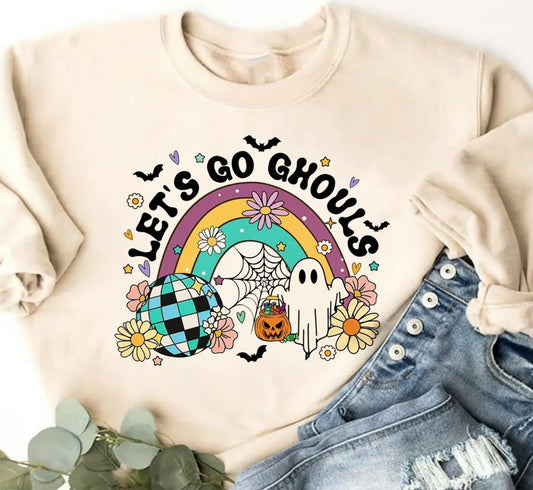 Let's Go Ghouls Halloween Things & Rainbow Crew Sweatshirt