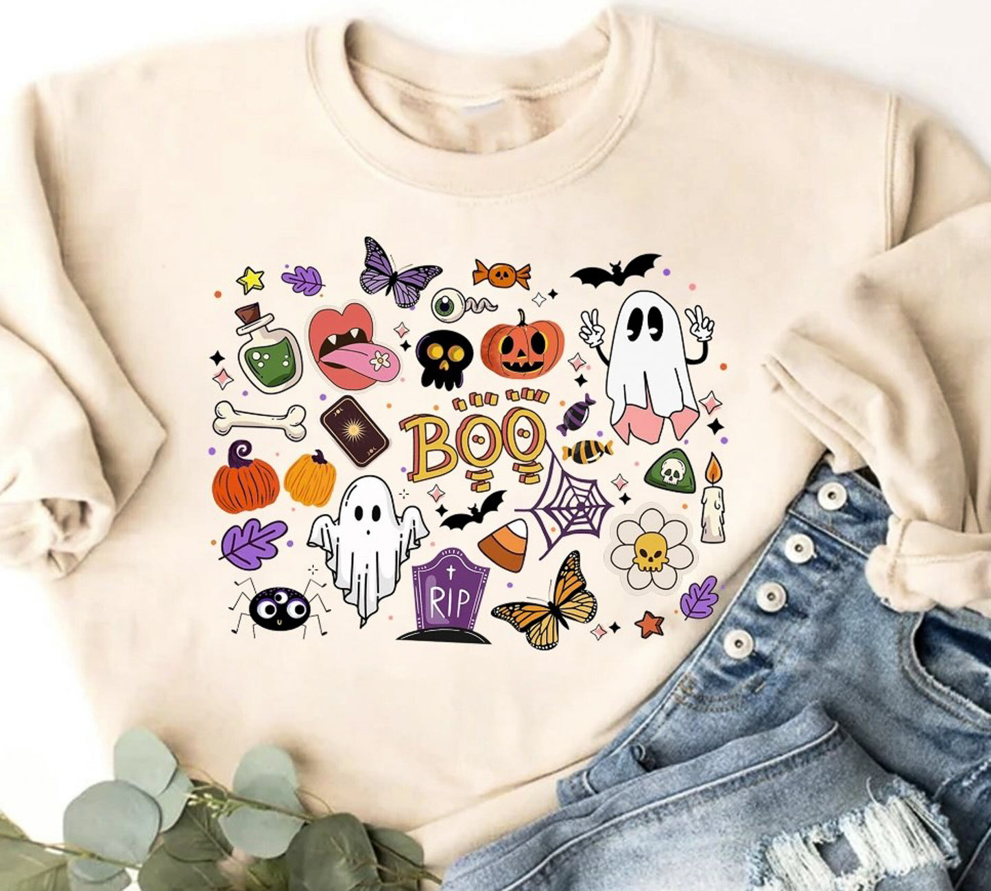 Halloween Things Collage Crew Sweatshirt