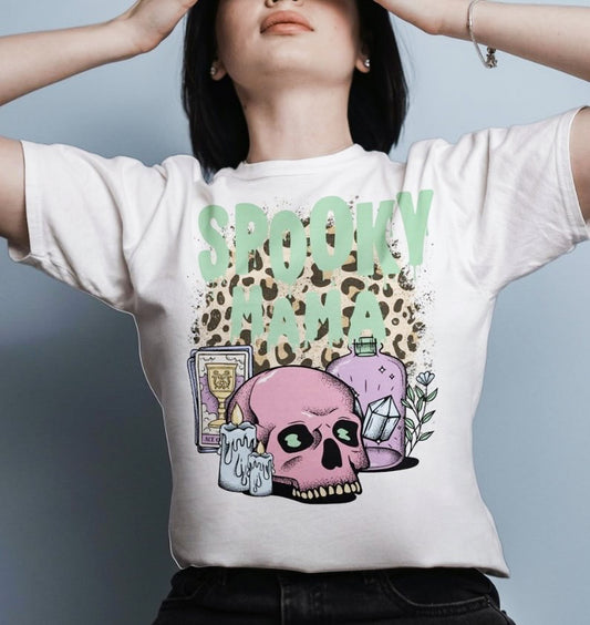 Spooky Mama With Skeleton And Candles Tee