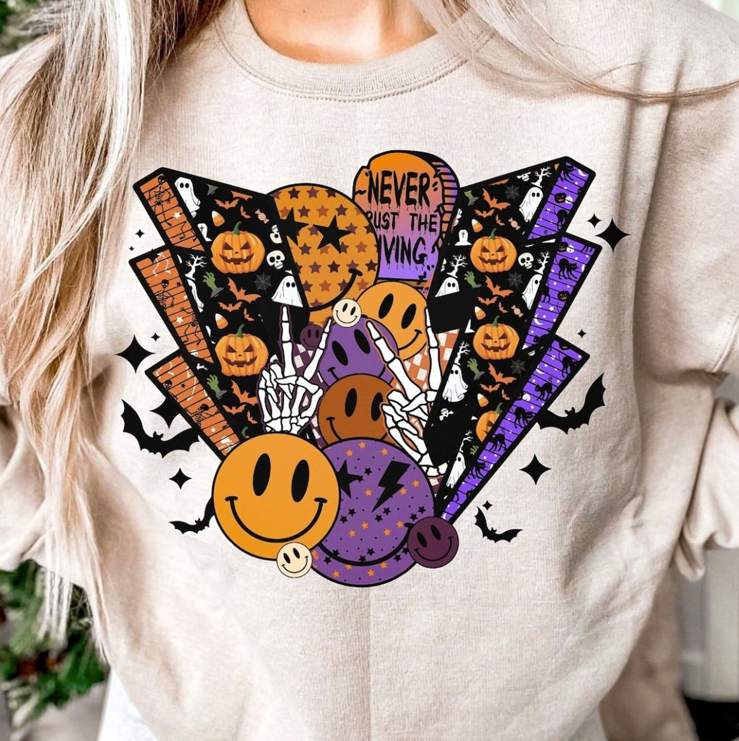 Halloween Smileys & Lightning Bolts Crew Sweatshirt