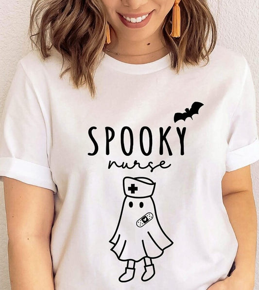 Spooky Nurse Ghost With Bandaid Tee
