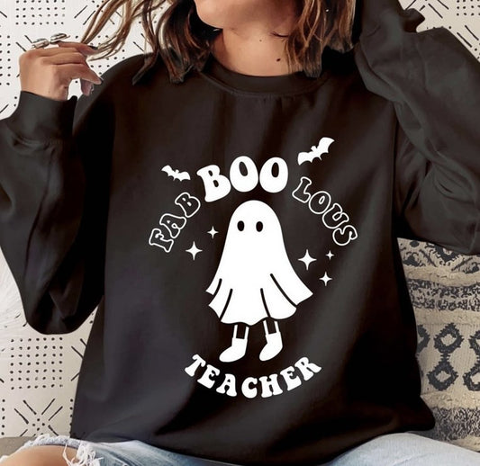 Fab Boo Lous Teacher With Ghost Crew Sweatshirt