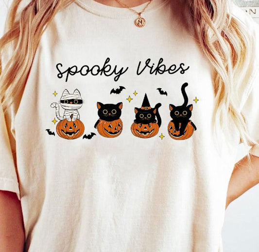 Spooky Vibes Cats & Pumpkins Tee