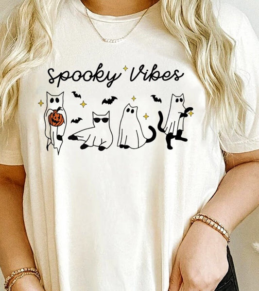 Spooky Vibes Cats Dressed Up As Ghosts Tee