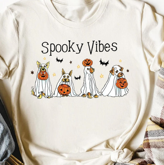 Spooky Vibes Dogs Dressed Up Like Ghosts Tee