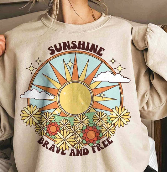 Sunshine Brave And Free Sun & Flowers Crew Sweatshirt
