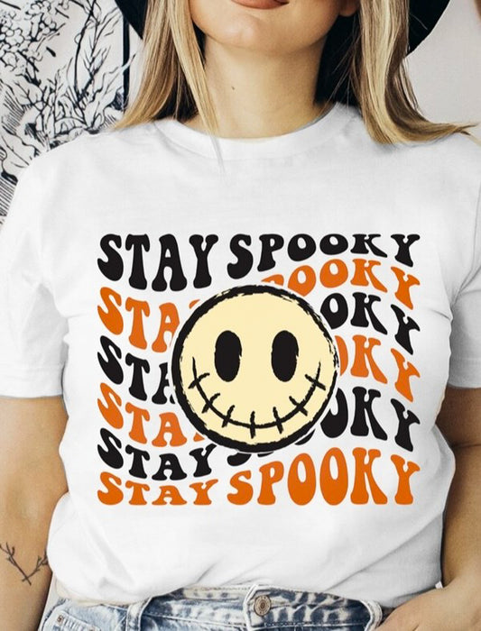 Stay Spooky (Wavy Stacked) With Spooky Smiley Face Tee