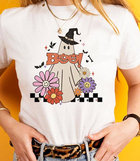 Boo! Ghost Flowers & Checkerboard Tee