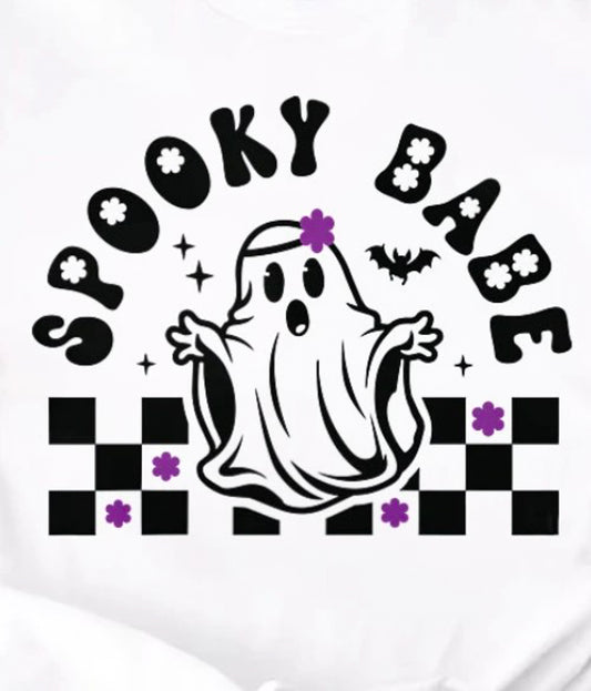 Spooky Babe Ghost With Checkered Background & Flowers Tee