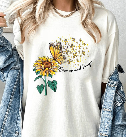 Rise Up And Pray Sunflower & Butterfly Tee