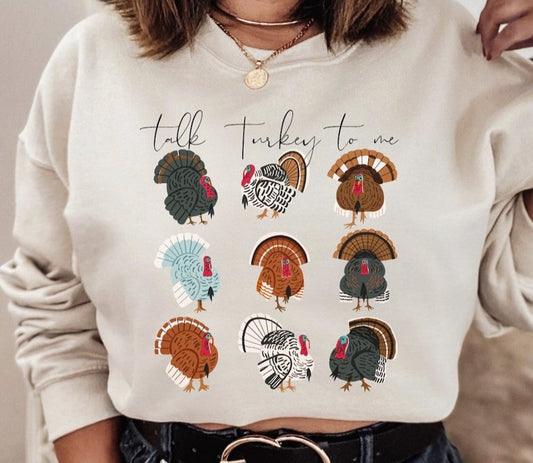 Talk Turkey To Me With 9 Turkeys Crew Sweatshirt
