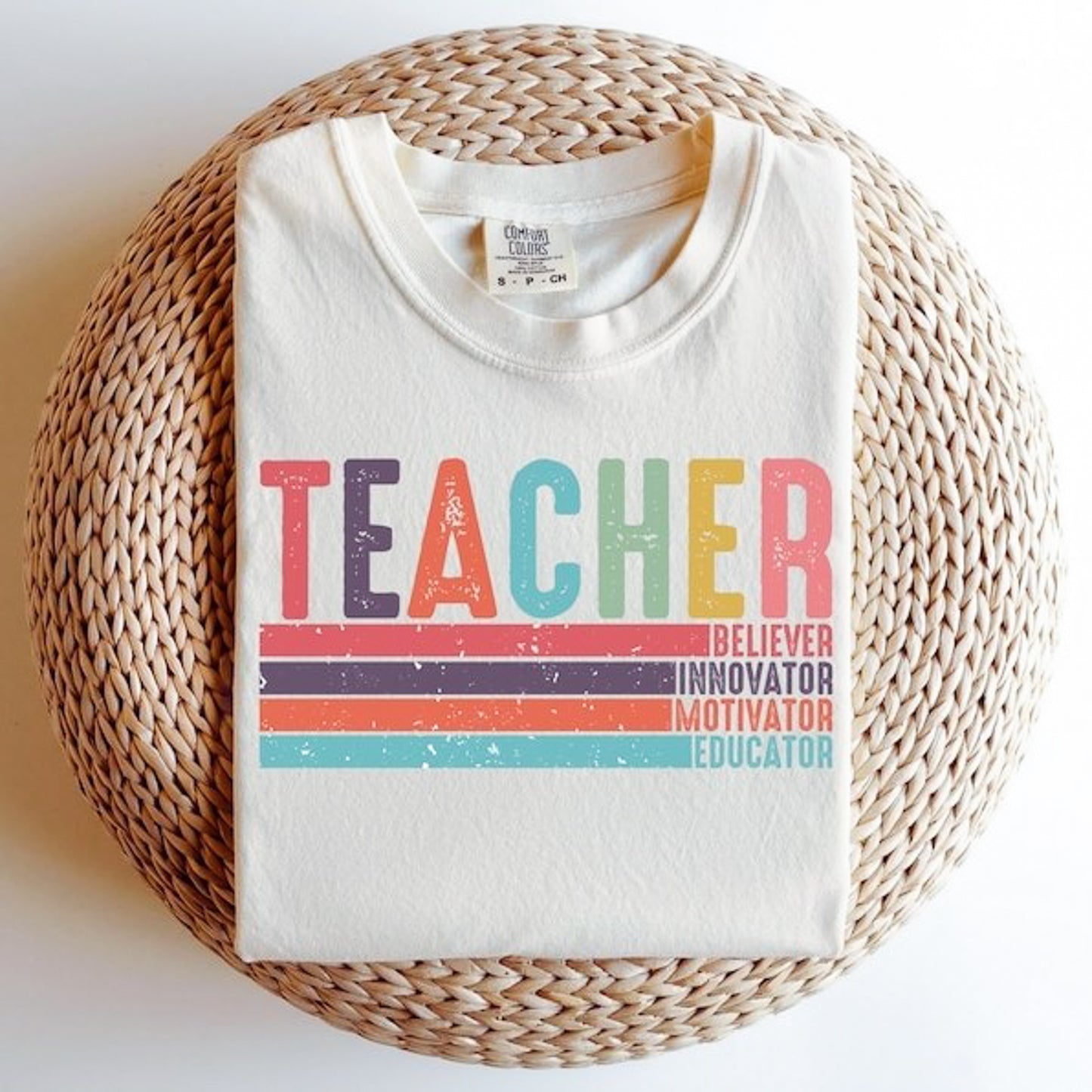 Teacher: Believer, Innovator, Motivator, Educator T-Shirt or Crew Sweatshirt