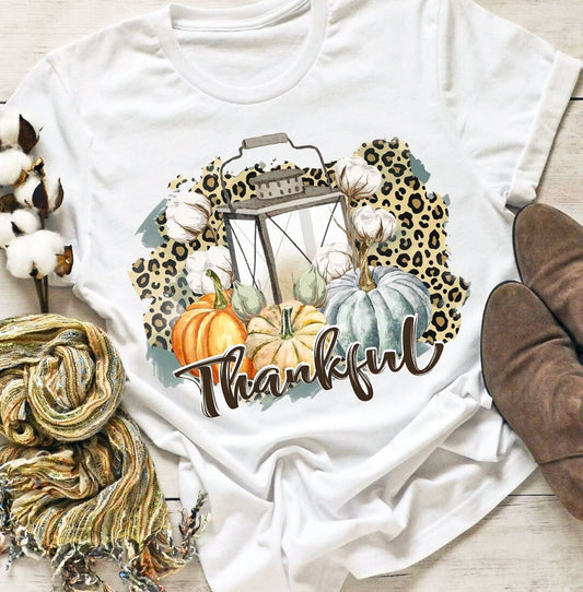 Thankful Cheetah Print & Pumpkins Tee