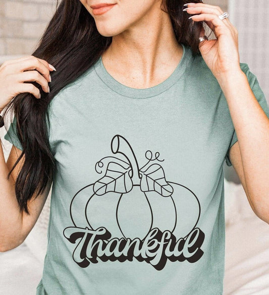 Thankful With Pumpkin Outlines Tee