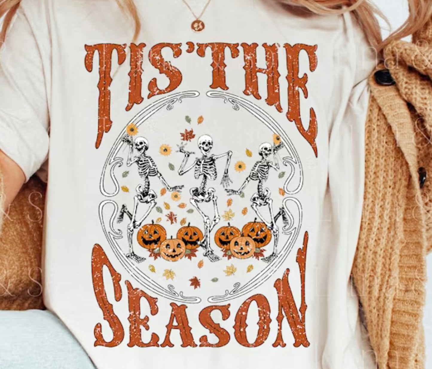 Tis The Season Skeleton & Pumpkins Tee